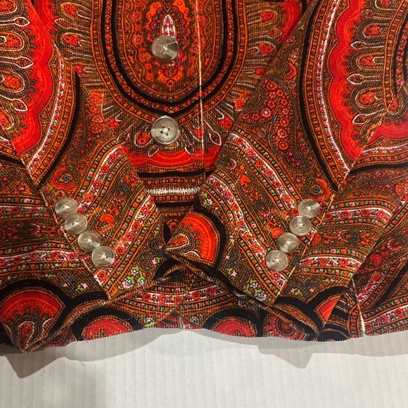 Isaac Mizrahi Paisley burnt orange corderoy Blazer paisley w buttons & pockets - Picture 10 of 13